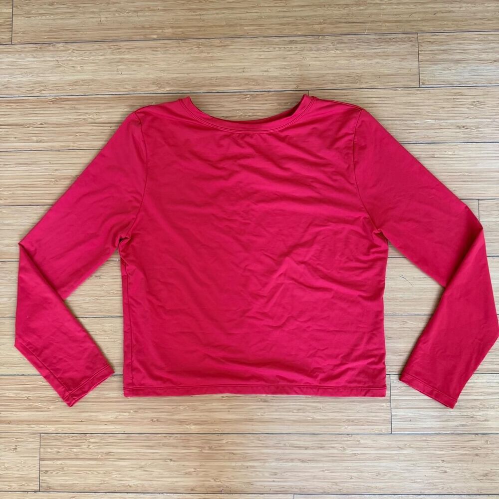 Andie Red Cropped Rash Guard Swim Top Large Long Sleeve Surf Beach